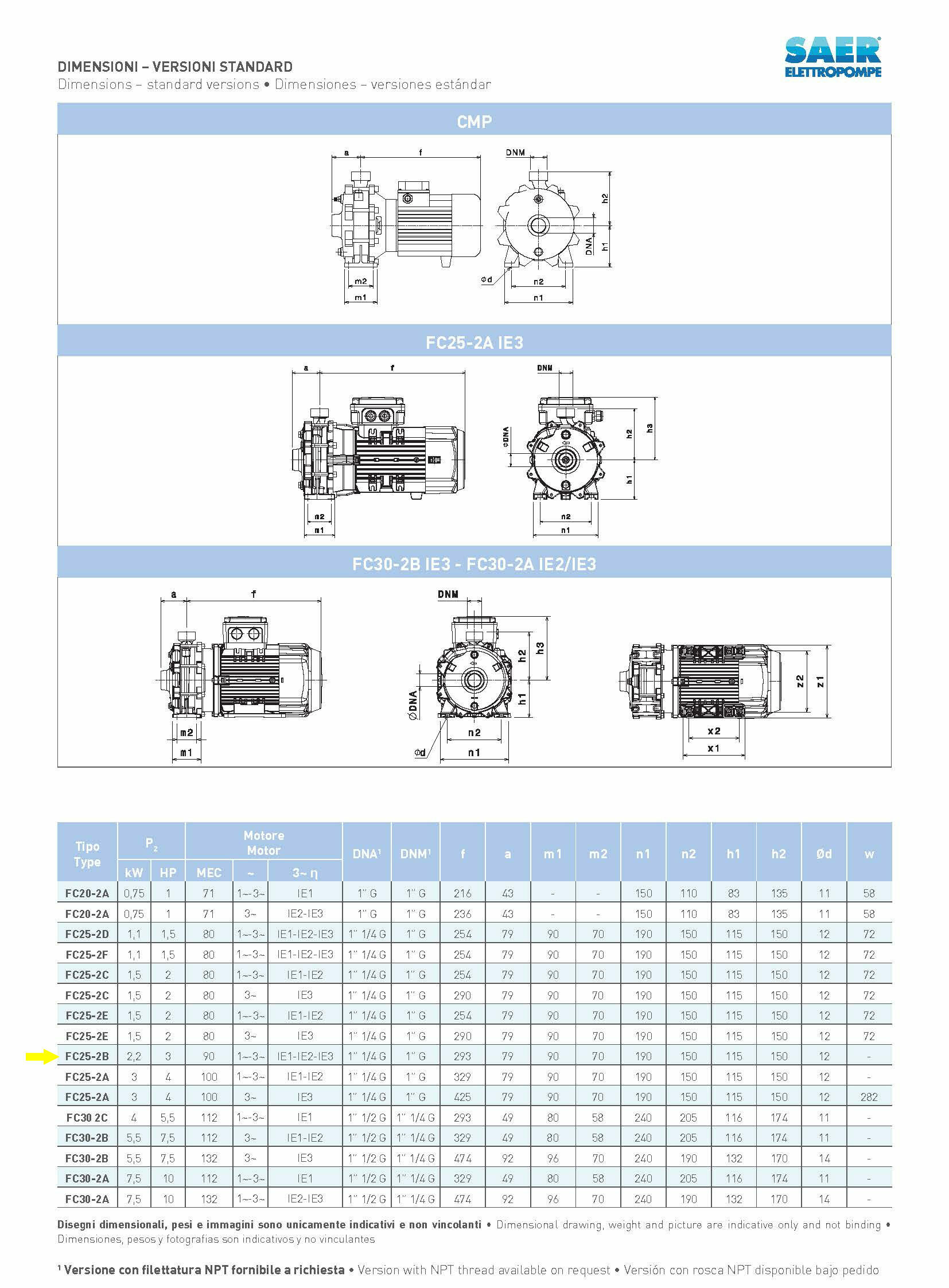 SAER-USA FC25-2B Centrifugal Pump - Dimensions
