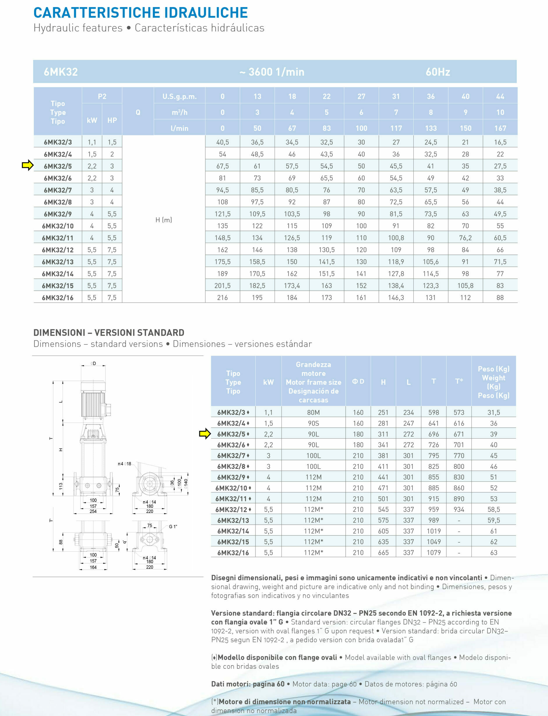 Vertical Multi-stage Electric Pump — 3 HP, 2.2 Kw, 460V - SAER 6PMK 32/5